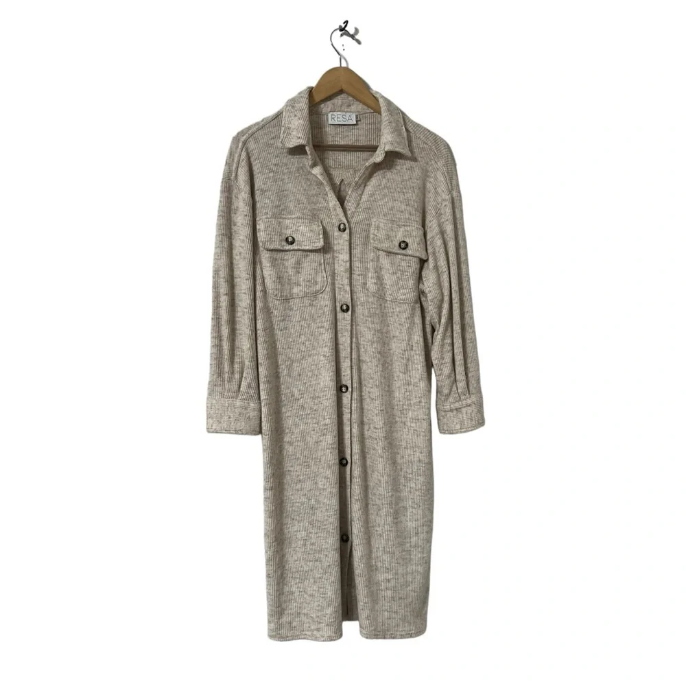 RESA Oatmeal Button Down Knit Collared Long Sweater Cardigan